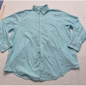 Izod Saltwater Relaxed Classic men's blue button down shirt whale print sz. XL